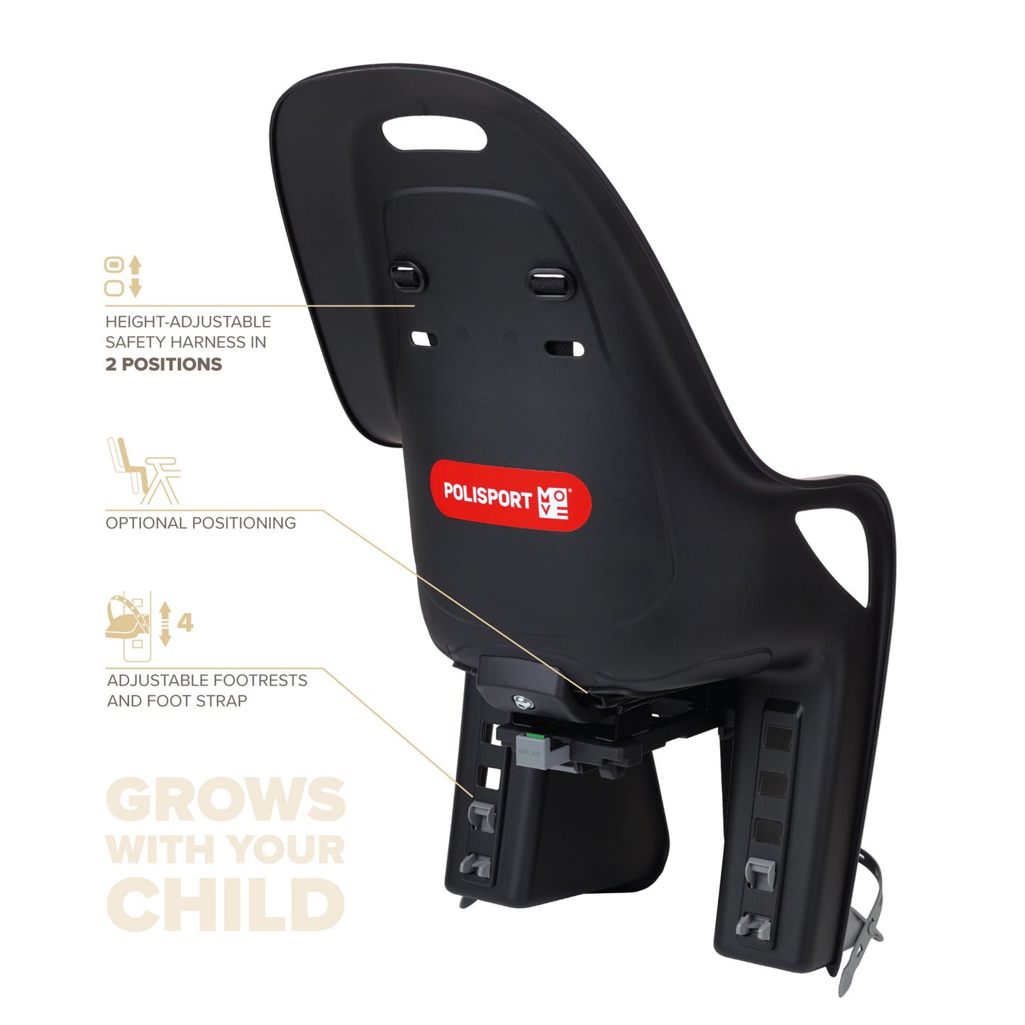 Siège enfant arrière Polisport Koari MIK HD porte-bagage