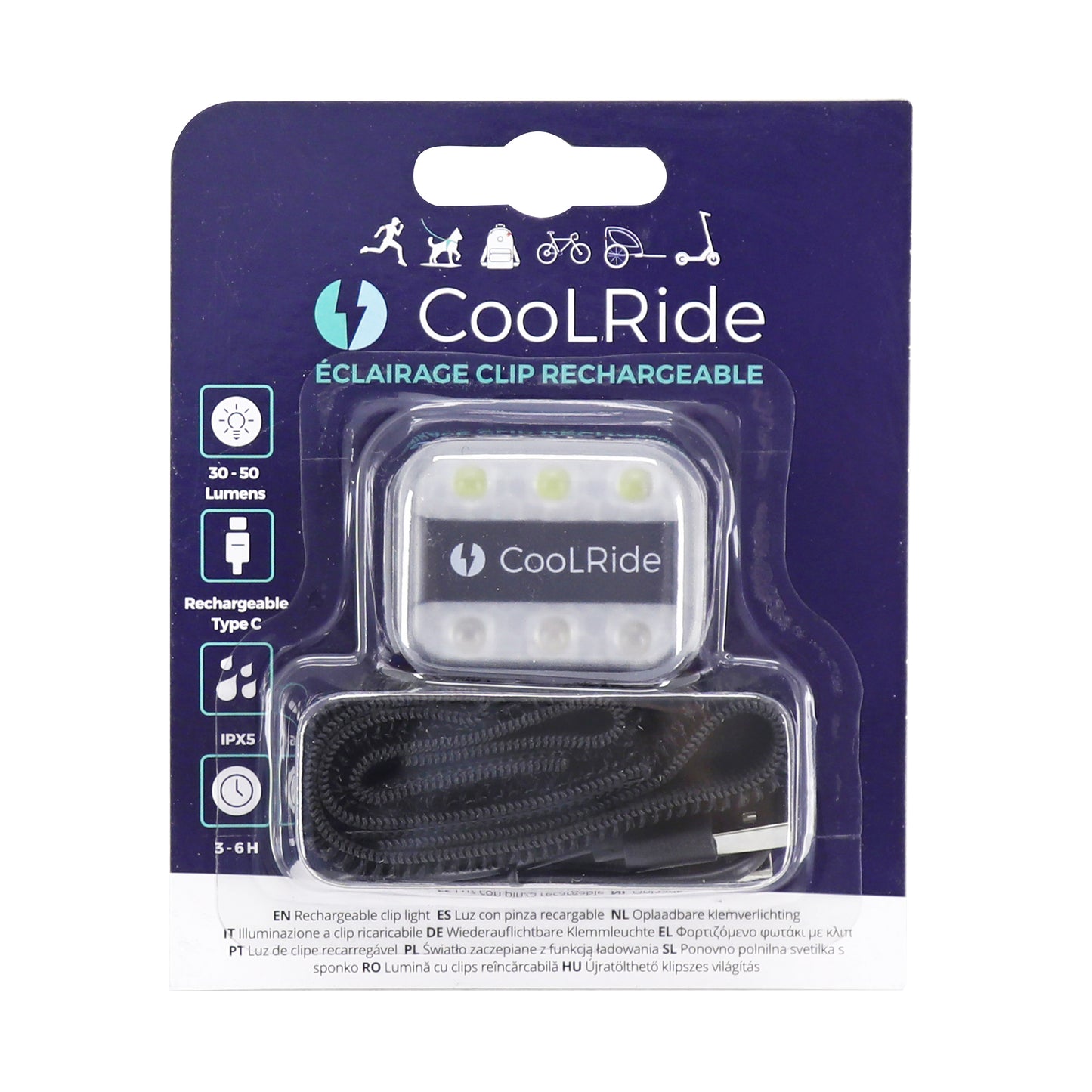 Coolride USB rear bike light with seat post clip and backpack adapter 6 LED PCP