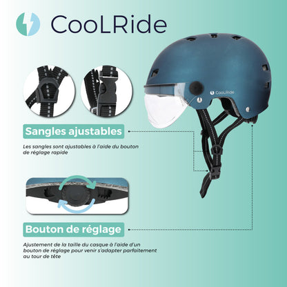Casque vélo adulte city bleu avec visière et molette de réglage