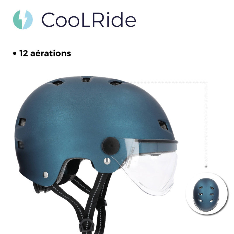 Casque vélo adulte city bleu avec visière et molette de réglage