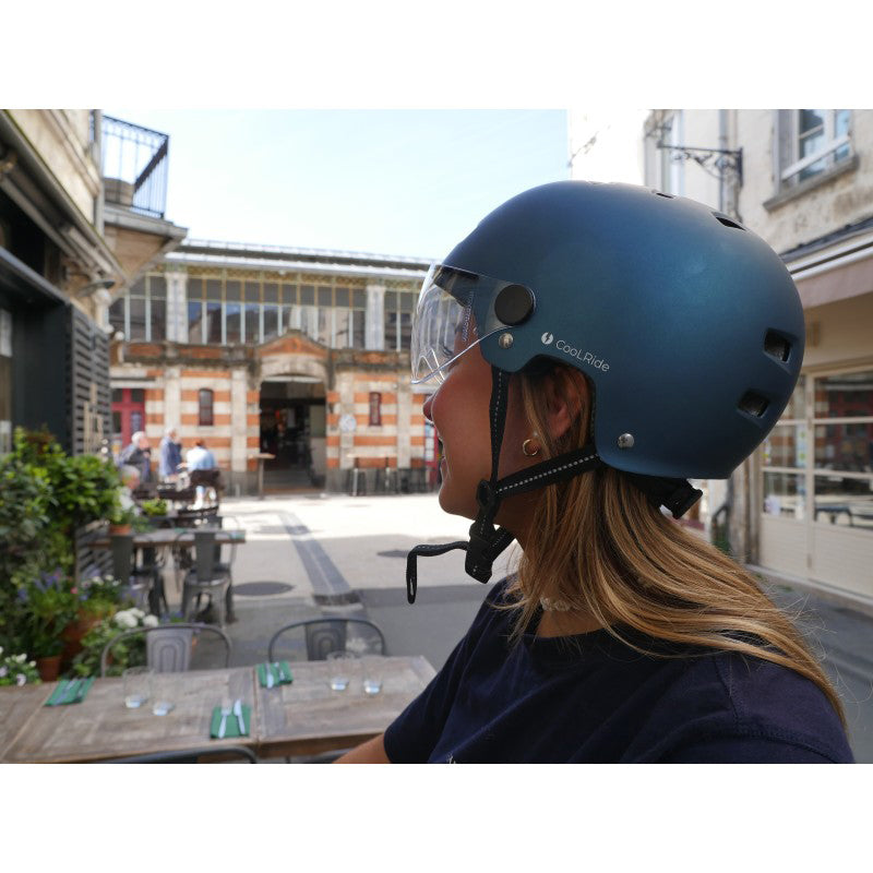 Casque vélo adulte city bleu avec visière et molette de réglage
