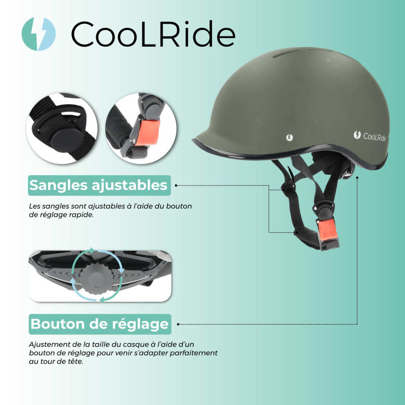 Casque vélo adulte coolride city kaki avec molette de réglage