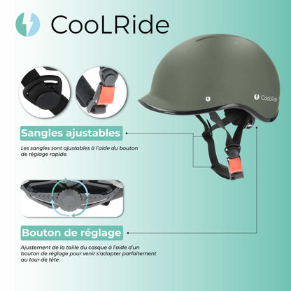 Casque vélo adulte coolride city kaki avec molette de réglage