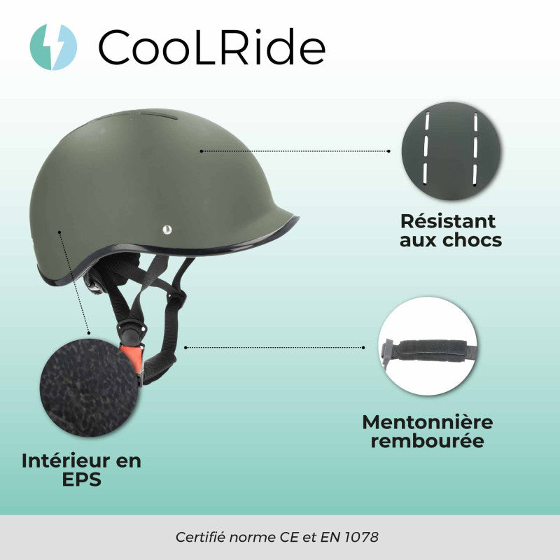 Casque vélo adulte coolride city kaki avec molette de réglage
