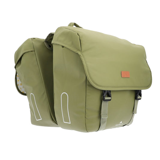 Sacoche arrière vélo double Hapo.g 2x13,5l kaki 35x34x13cm / fixation sangles réglables et velcros sur porte bagage
