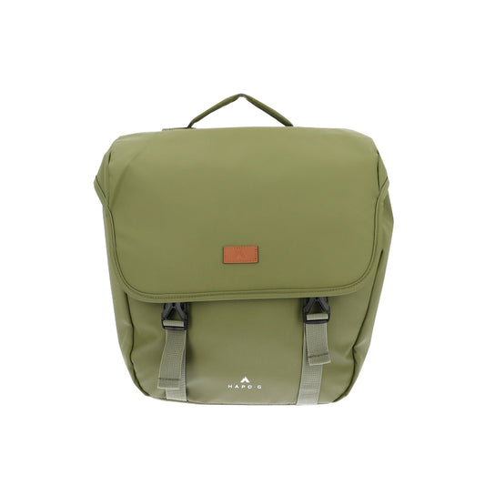 Sacoche arrière vélo double Hapo.g 2x13,5l kaki 35x34x13cm / fixation sangles réglables et velcros sur porte bagage