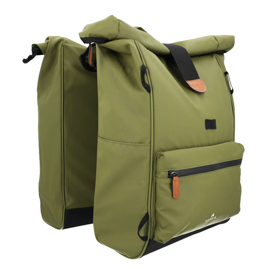 Sacoche arrière vélo double Hapo.g roll-Top 2x25l kaki 61x33x16cm / fixation sangles réglables et velcros sur porte bagage