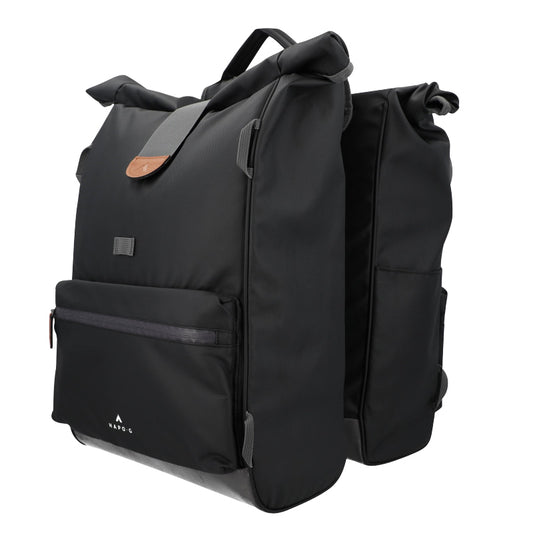 Sacoche arrière vélo double Hapo.g roll-Top 2x25l noir 61x33x16cm / fixation sangles réglables et velcros sur porte bagage