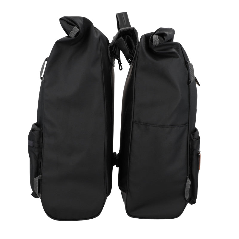 Sacoche arrière vélo double Hapo.g roll-Top 2x25l noir 61x33x16cm / fixation sangles réglables et velcros sur porte bagage