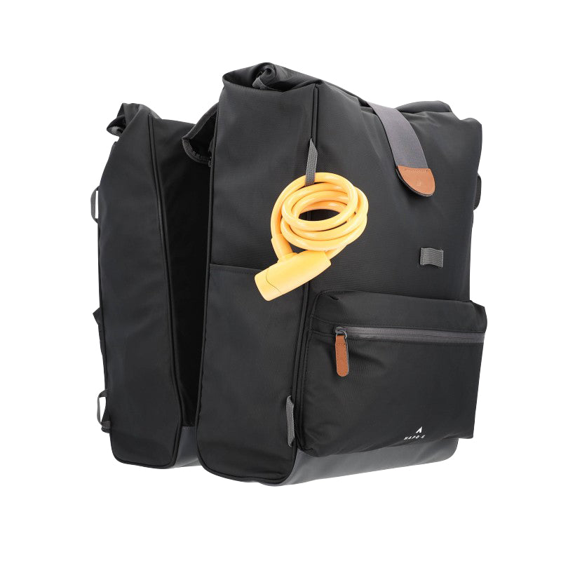 Sacoche arrière vélo double Hapo.g roll-Top 2x25l noir 61x33x16cm / fixation sangles réglables et velcros sur porte bagage