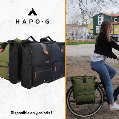 Sacoche arrière vélo double Hapo.g roll-Top 2x25l noir 61x33x16cm / fixation sangles réglables et velcros sur porte bagage