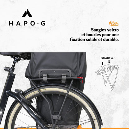 Sacoche arrière vélo double Hapo.g roll-Top 2x25l noir 61x33x16cm / fixation sangles réglables et velcros sur porte bagage
