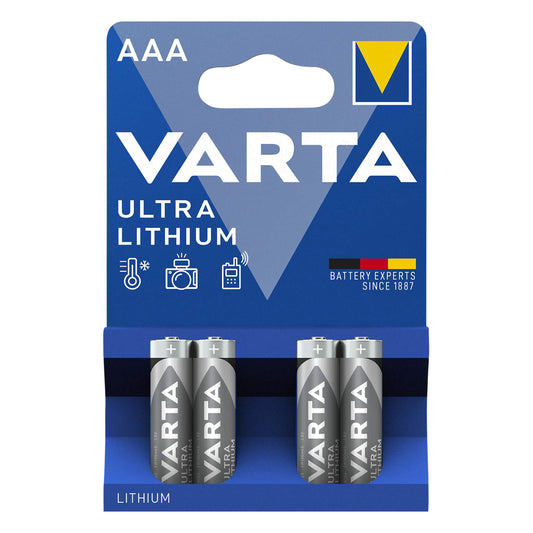 Varta LR03 AAA Ultra Lithium 1.5V batteries sold in packs of 4