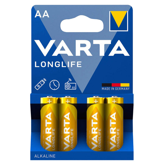 Varta LR06 AA Alkaline Longlife Batteries, sold in packs of 4