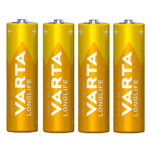 Varta LR06 AA Alkaline Longlife Batteries, sold in packs of 4