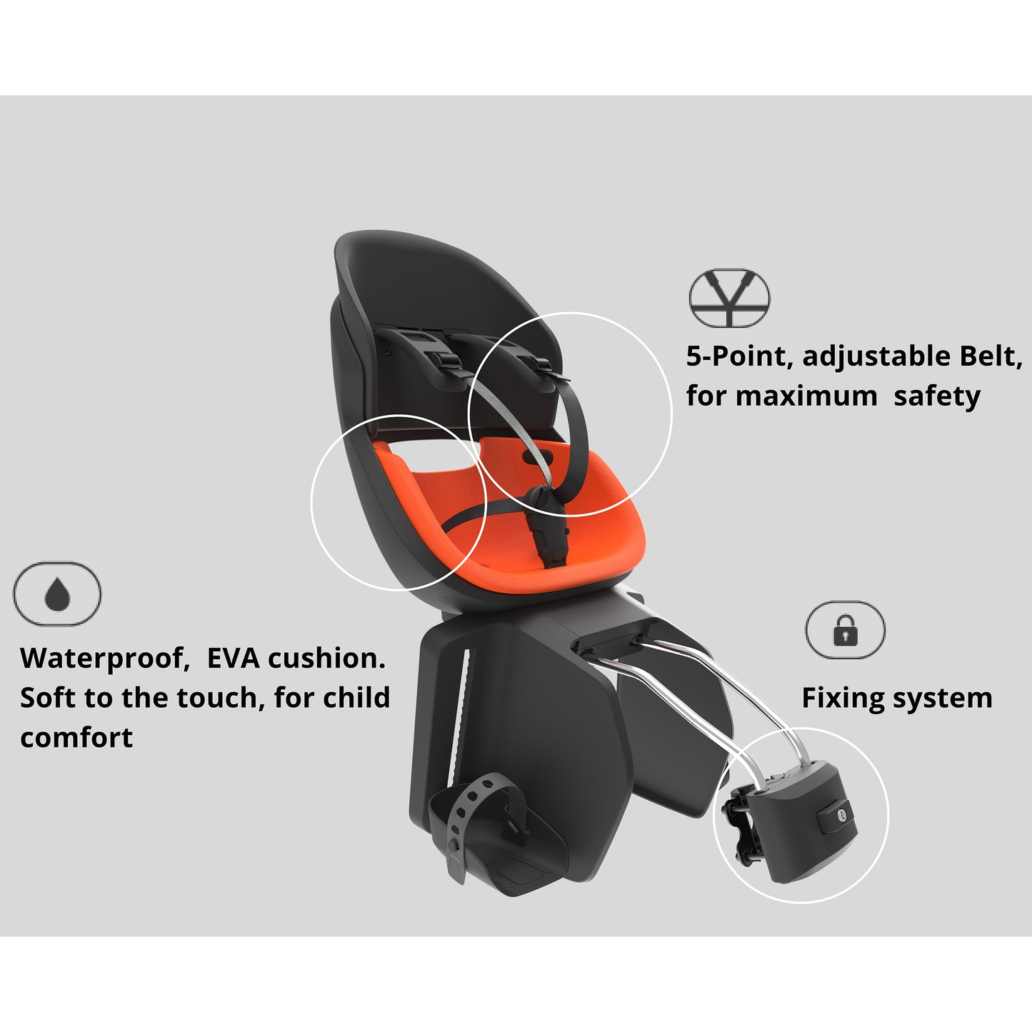 Prodigee Icon rear child bike seat black frame black cushion