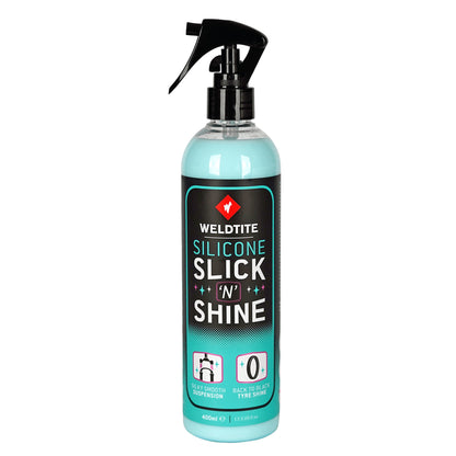 Nettoyant vélo Weldtite pour fourche et pneu silicone slick n shine (spray 400ml)