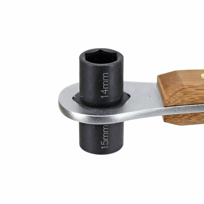 Newton pedal spanner with wooden handle
