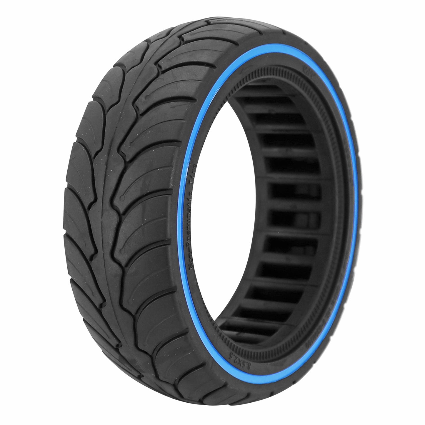 Pneu Trottinette plein 8 X 2.50-6.1 Noir Liseret Bleu - Largeur Interieur 58 mm (Pour Dualtron MINI)