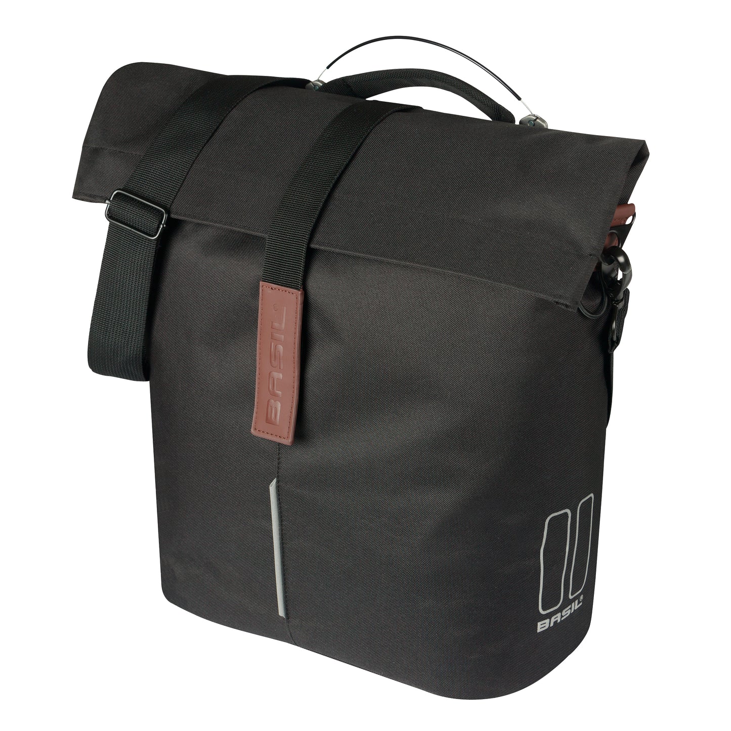 Sacoche arrière vélo latérale sac bandoulière Basil city shopper noir droit-gauche 14-16l fixation mik studs pour porte bagage