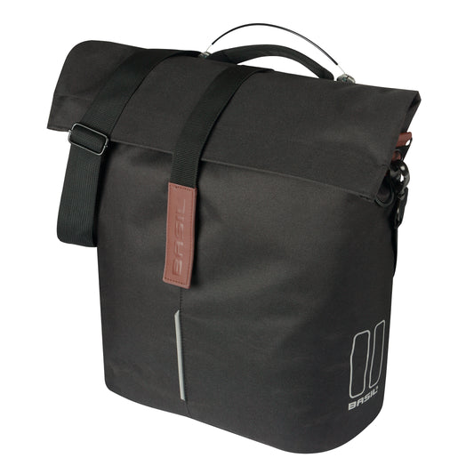 Sacoche arrière vélo latérale sac bandoulière Basil city shopper noir droit-gauche 14-16l fixation mik studs pour porte bagage