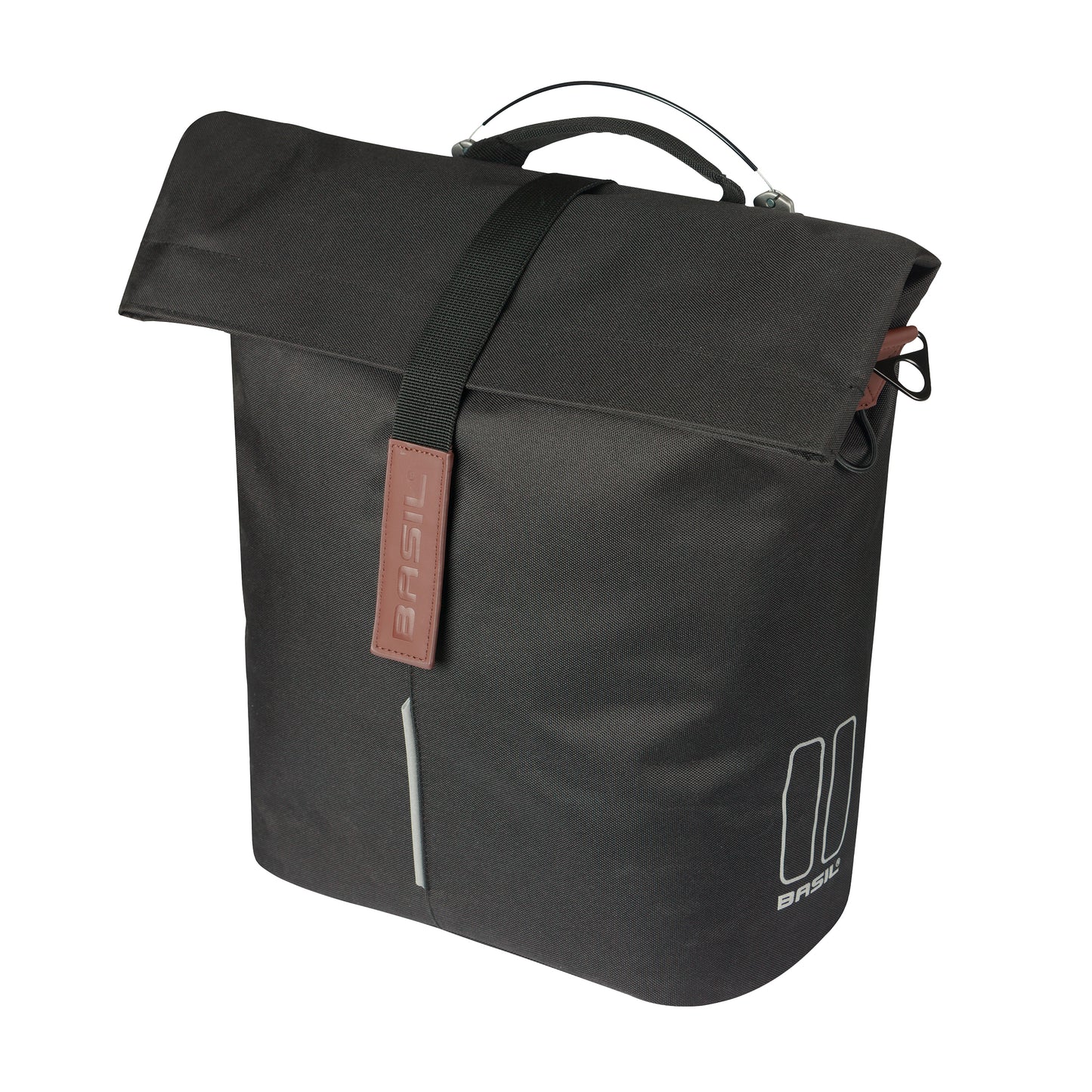 Sacoche arrière vélo latérale sac bandoulière Basil city shopper noir droit-gauche 14-16l fixation mik studs pour porte bagage