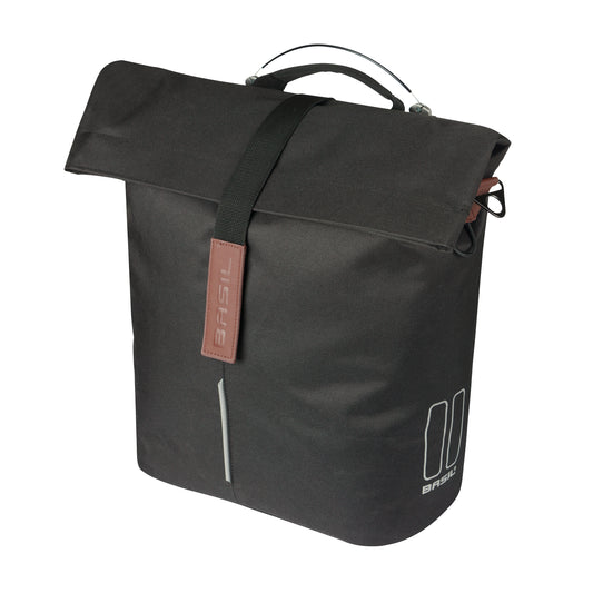 Sacoche arrière vélo latérale sac bandoulière Basil city shopper noir droit-gauche 14-16l fixation mik studs pour porte bagage