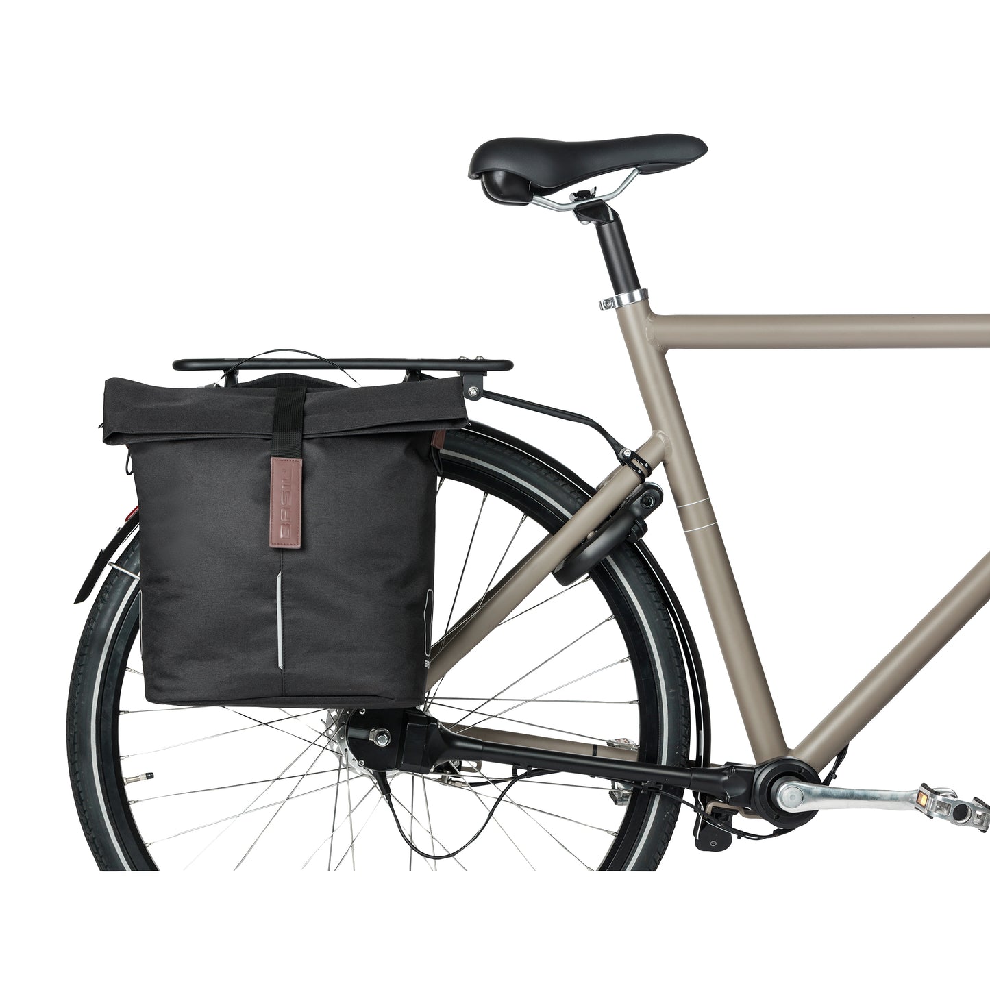 Sacoche arrière vélo latérale sac bandoulière Basil city shopper noir droit-gauche 14-16l fixation mik studs pour porte bagage