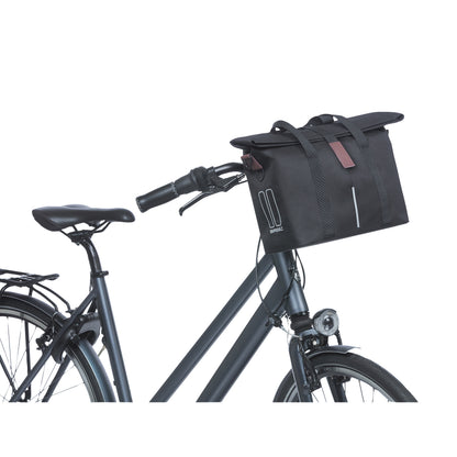 Sacoche arrière vélo latérale sac bandoulière Basil city shopper noir droit-gauche 14-16l fixation mik studs pour porte bagage