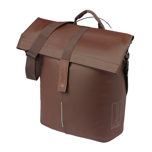 Sacoche arrière vélo latérale sac bandoulière Basil city shopper marron droit-gauche 14-16l fixation mik studs pour porte bagage