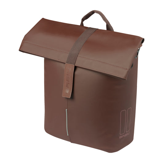 Sacoche arrière vélo latérale sac bandoulière Basil city shopper marron droit-gauche 14-16l fixation mik studs pour porte bagage