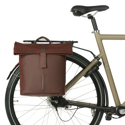 Sacoche arrière vélo latérale sac bandoulière Basil city shopper marron droit-gauche 14-16l fixation mik studs pour porte bagage