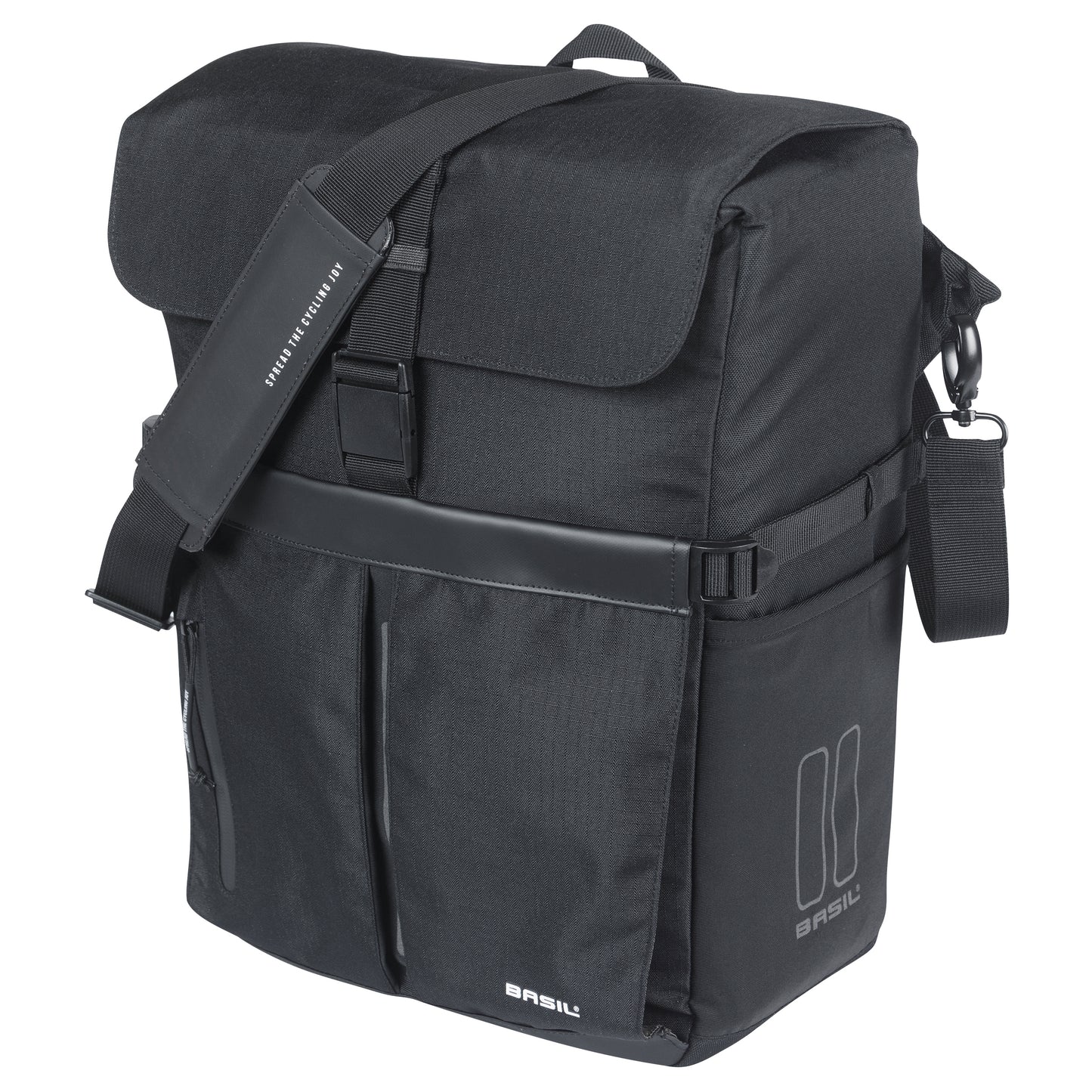 Sacoche arrière vélo latérale sac bandoulière Basil move commuter noir droit-gauche 15l fixation mik hooks pour porte bagage