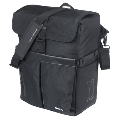 Sacoche arrière vélo latérale sac bandoulière Basil move commuter noir droit-gauche 15l fixation mik hooks pour porte bagage