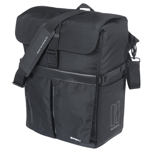 Sacoche arrière vélo latérale sac bandoulière Basil move commuter noir droit-gauche 15l fixation mik hooks pour porte bagage