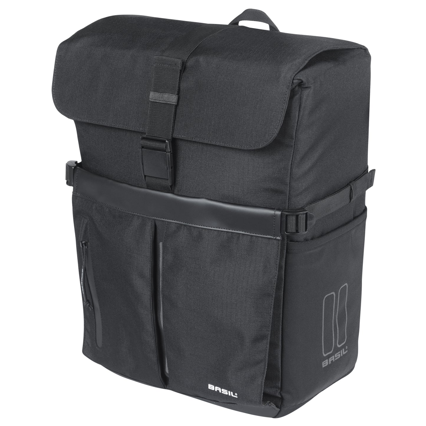 Sacoche arrière vélo latérale sac bandoulière Basil move commuter noir droit-gauche 15l fixation mik hooks pour porte bagage