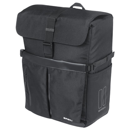 Sacoche arrière vélo latérale sac bandoulière Basil move commuter noir droit-gauche 15l fixation mik hooks pour porte bagage