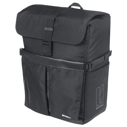 Sacoche arrière vélo latérale sac bandoulière Basil move commuter noir droit-gauche 15l fixation mik hooks pour porte bagage