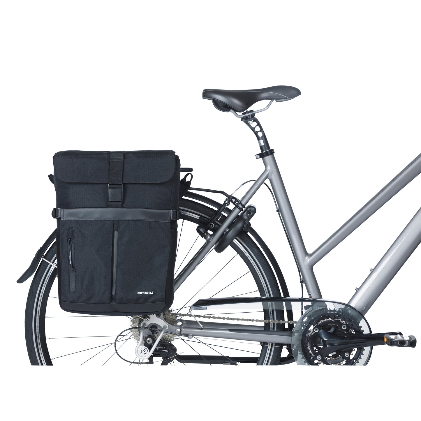 Sacoche arrière vélo latérale sac bandoulière Basil move commuter noir droit-gauche 15l fixation mik hooks pour porte bagage