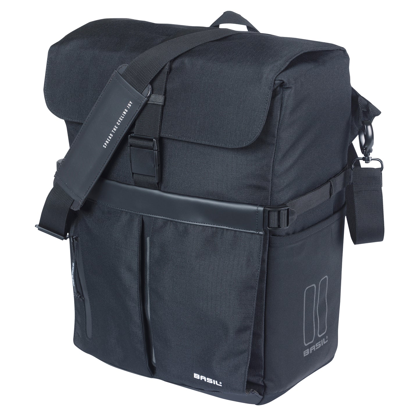 Sacoche arrière vélo latérale sac bandoulière Basil move commuter noir droit-gauche 15l fixation mik studs pour porte bagage