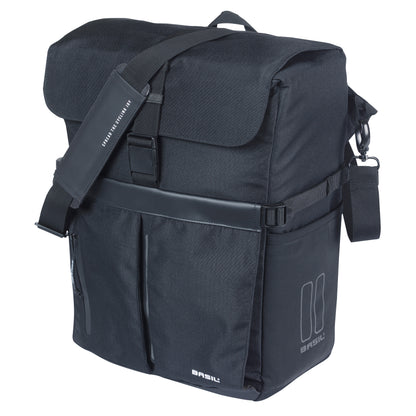 Sacoche arrière vélo latérale sac bandoulière Basil move commuter noir droit-gauche 15l fixation mik studs pour porte bagage