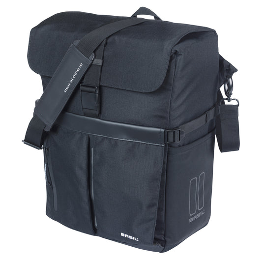 Sacoche arrière vélo latérale sac bandoulière Basil move commuter noir droit-gauche 15l fixation mik studs pour porte bagage