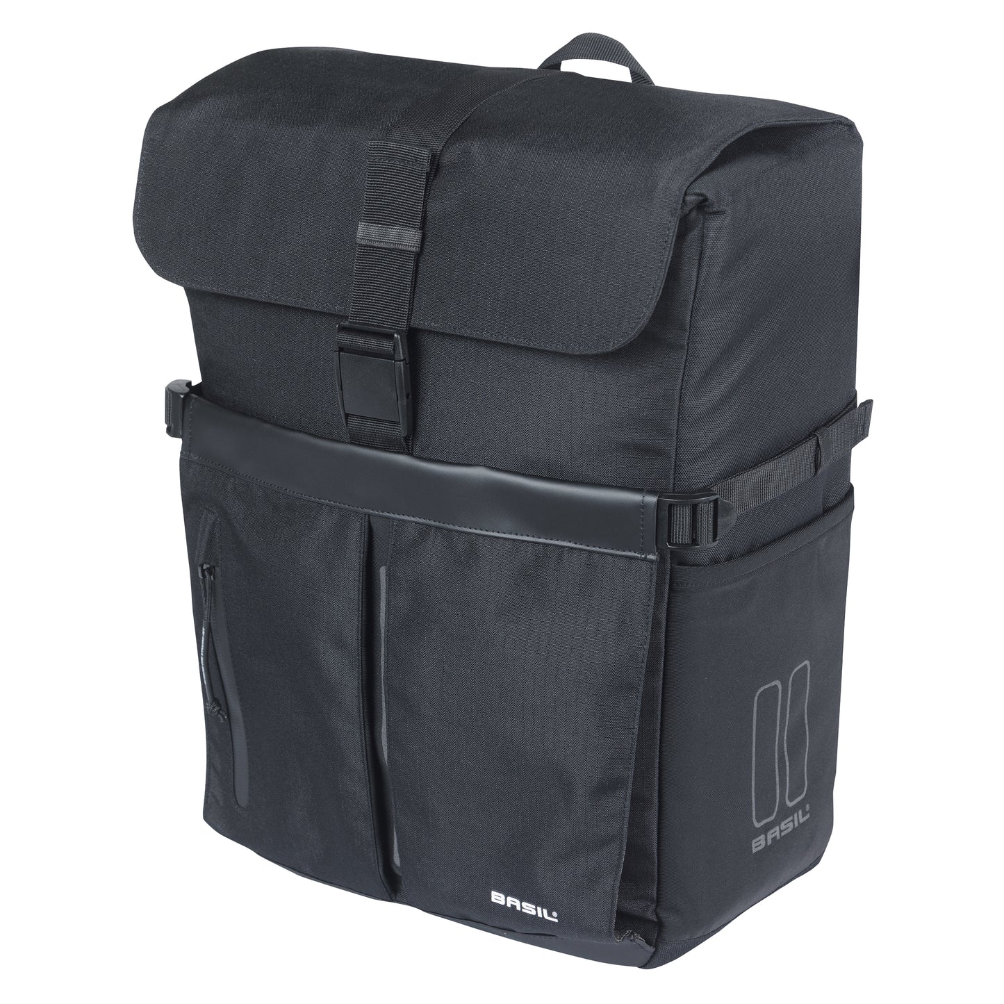 Sacoche arrière vélo latérale sac bandoulière Basil move commuter noir droit-gauche 15l fixation mik studs pour porte bagage