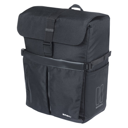 Sacoche arrière vélo latérale sac bandoulière Basil move commuter noir droit-gauche 15l fixation mik studs pour porte bagage