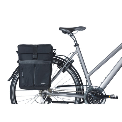Sacoche arrière vélo latérale sac bandoulière Basil move commuter noir droit-gauche 15l fixation mik studs pour porte bagage