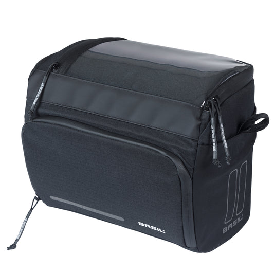 Sacoche de cintre-guidon vélo Basil sport 7-8l noir graphite fixation clip compatible Basil et Klickfix 28x20x20cm