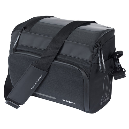 Sacoche de cintre-guidon vélo Basil sport 7-8l noir graphite fixation clip compatible Basil et Klickfix 28x20x20cm