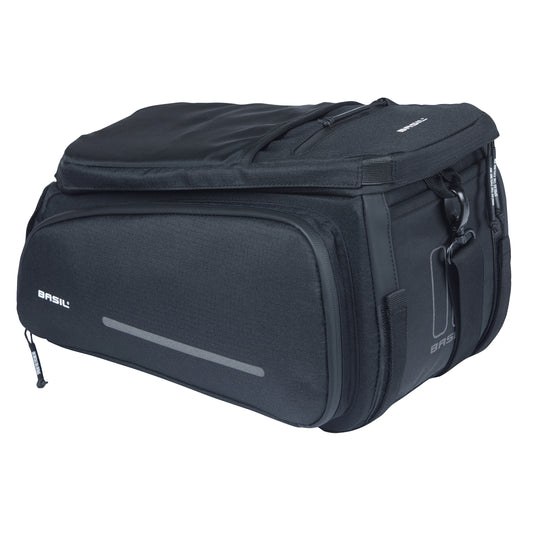 Sacoche arrière vélo trunkbag Basil move noir 10-26l fixation mik pour porte bagage 24x33x15cm / compatible système mik fixation non inclus