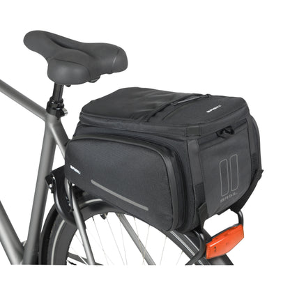 Sacoche arrière vélo trunkbag Basil move noir 10-26l fixation mik pour porte bagage 24x33x15cm / compatible système mik fixation non inclus