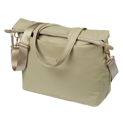 Sacoche arrière vélo latérale sac ordinateur portable Basil manhattan waterproof beige droit-gauche 12l fixation hook ON 12x38x30cm fermeture pliante anti-pluie